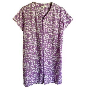 Coral Bay Purple White Floral Waffle Full Zip Up Duster Robe Housecoat Small NEW